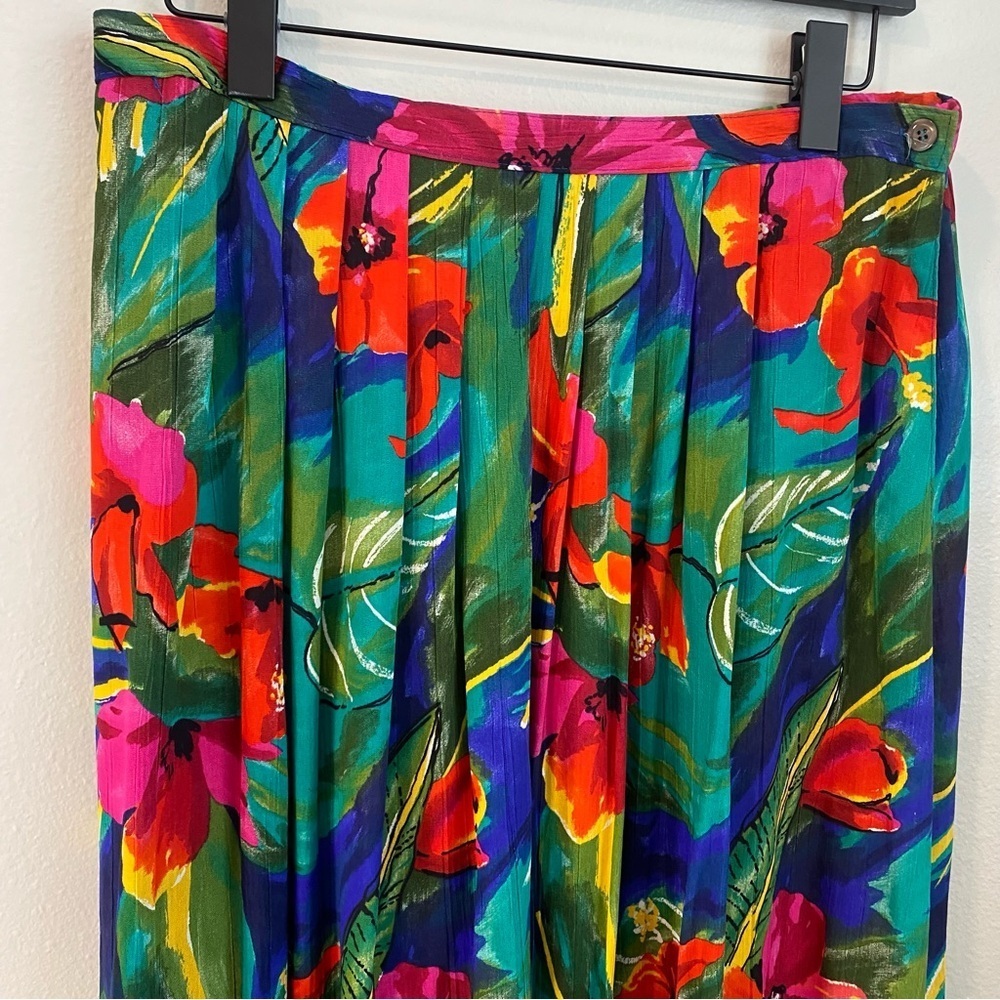 Vtg Alfred Dunner Floral Hawaiian Print Midi Skirt Size 18 Made in USA Floral - Picture 2 of 11